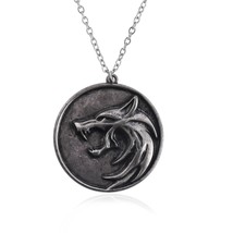 Wolf Head Game Necklace Cosplay Men Gift Punk Jewelry Pendant Chain Custom Round - £12.92 GBP