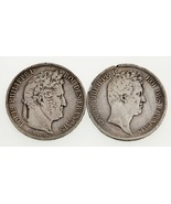 1831-1839 France 5 Francs Silver Coin Lot of 2, KM 735.1, 749.7 - $168.97 CAD