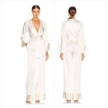 HANEY Blythe Silk Ivory V Neck Straight Wide Leg Wedding Jumpsuit Size 6... - $346.50