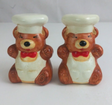 Set Of 2 Cute Chef Teddy Bears Wearing Aprons &amp; Chef Hats Salt &amp; Pepper ... - £9.18 GBP