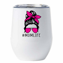Mom Life Tumbler 12oz Messy Bun Hair Cute Women Pink Sunglasses Bandana Cup Gift - £17.97 GBP