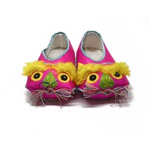 Chinese Baby Shoes Tiger Head Folk Art Handmade Pink Mid-Century 1960&#39;s ... - $14.82