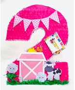 Barnyard Themed Number Two Pinata Pink Color for Second Birthday Farm De... - €34,22 EUR