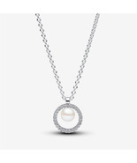 S925 Silver Treated Freshwater Cultured Pearl &amp; Pavé Collier Necklace,Br... - £16.33 GBP