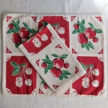 Table Place Mat and Matching Napkin Cherries Apples Strawberries TAG Brand - £11.71 GBP