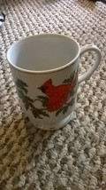 Lefton Hand Painted Cardinal Pedestal Mug White Gold Trim Holiday Pattern  - £8.66 GBP