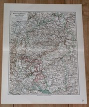 1912 Antique Map Of Württemberg Stuttgart Hohenzollern Germany - £19.72 GBP