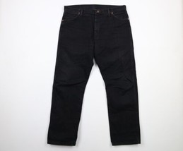 Vintage Wrangler Mens 38x32 Distressed Wide Leg Denim Jeans Pants Black Cotton - £35.16 GBP