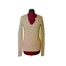 Ann Taylor LOFT Sweater Tan Wool Rabbit Hair Blend V Neck Size XS Cable ... - $31.69
