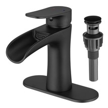 Waterfall Bathroom Faucet, Matte Black Modern Single Handle Bathroom Fau... - $191.97