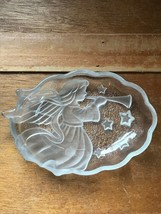 Clear w Reverse Carved Frosted Angel Blowing Horn Glass Soap Dish – 6 x ... - £8.92 GBP