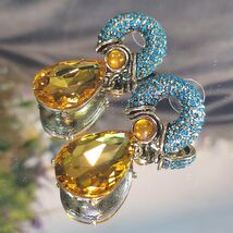 Rhinestone 925 Silver Stud Chucky Earrings Luxury Blue Yellow Wedding SL158 - $138.30