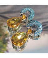 Rhinestone 925 Silver Stud Chucky Earrings Luxury Blue Yellow Wedding SL158 - $138.30