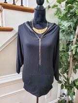 Papaya Women&#39;s Black Rayon Long Sleeve Half Zip Front Casual Hoodie Size Small - £18.38 GBP