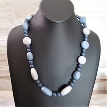 Vintage Necklace Statement Chunky Round Shades of Blue Beaded Necklace - £11.15 GBP