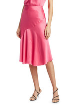  HELMUT LANG Neon Pink Satin A-line Asymmetric Flounce Midi Skirt 10 M - $98.01