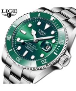 LIGE Mens Watch Green Silver Analogue Quartz Waterproof Fast Free Shipping  - £33.55 GBP