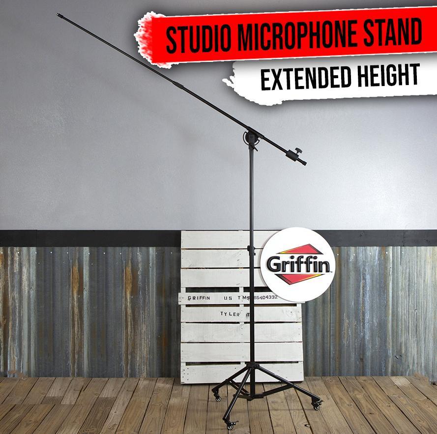 GRIFFIN Professional Studio Microphone Boom Stand with Casters | Extended Height