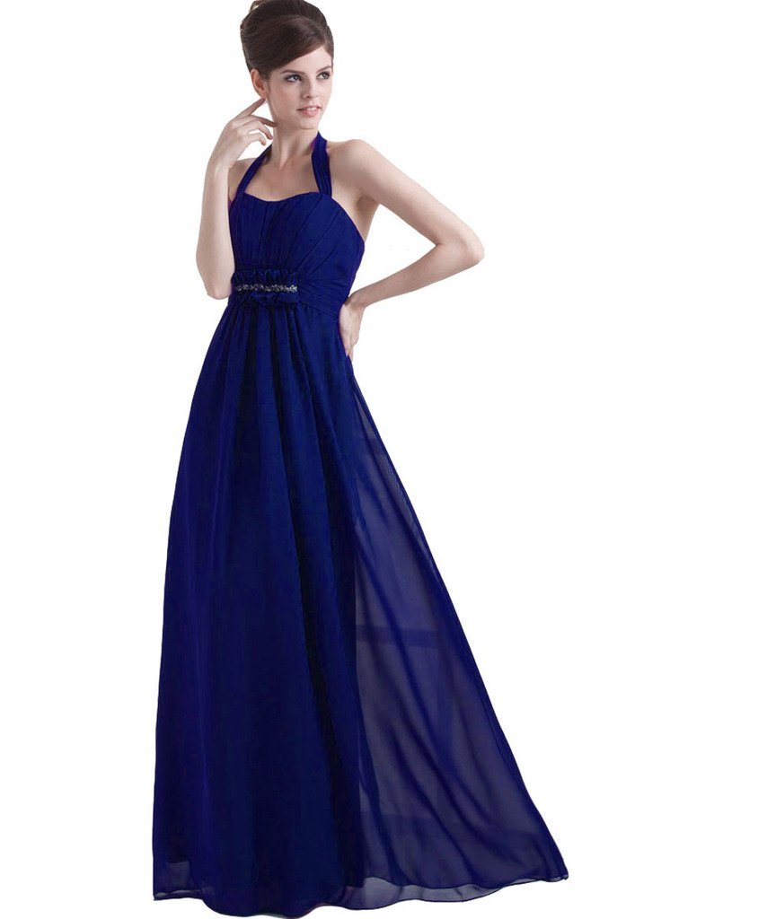 Kivary Women's Halter Long Beaded A Line Prom Evening Dresses Royal Blue US 14