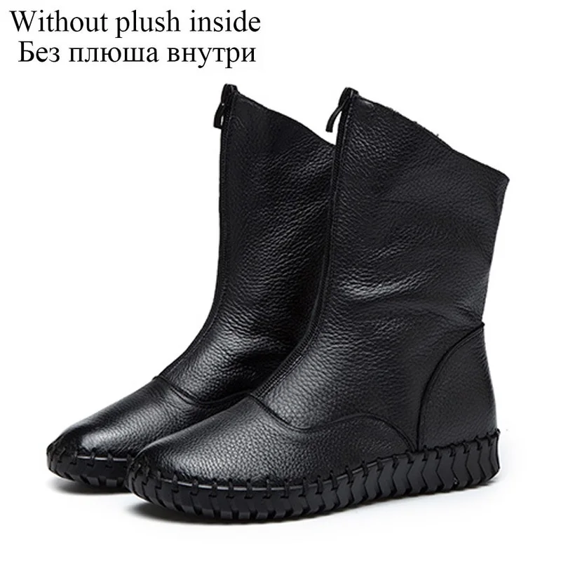 Genuine Leather Women Ankle Boots Soft Round Toe Zip Winter Warm Snow Bo... - $73.42