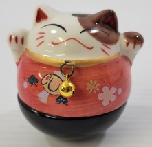 *C54) Japanese Maneki Neko Lucky Fortune Beckoning Cat Porcelain Wobble ... - $19.79