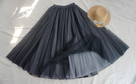 GRAY Dot Tulle Midi Skirt Women's Custom Plus Size Fluffy Tulle Skirt image 8