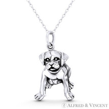 Sitting Boxer Puppy Animal Charm Oxidized .925 Sterling Silver Dog Lover Pendant - £23.68 GBP+
