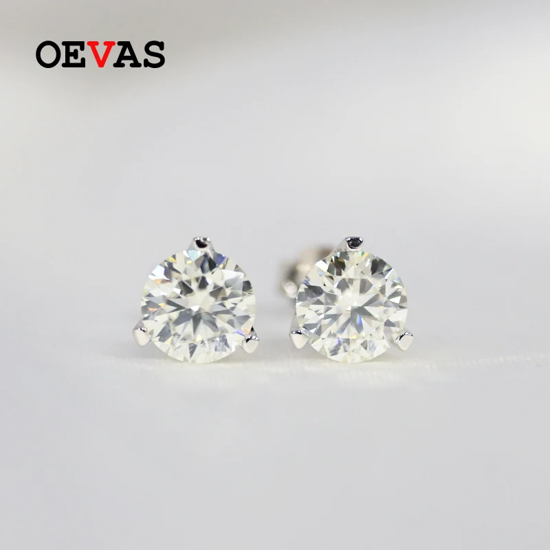 Real 1.5 Carat Round Moissanite Stud Earrings For Women 100% 925 Sterling Silver - £58.20 GBP