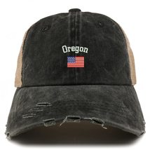 Trendy Apparel Shop Oregon USA Flag Frayed Bill Trucker Mesh Back Cap - Black - £14.93 GBP