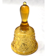 Vintage MOSSER GLASS Ohio 5.25&quot; Topaz Yellow DAISY &amp; BUTTON Bell With Cl... - $194.86 MXN