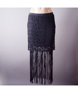 Womens Summer Burning Man Crochet Hippie Club Boho Long Fringe Maxi Skir... - $29.99
