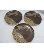 3 Leopard Cat Decorative Plates Wildlife Slant China Dessert Salad 8&quot; - $14.50