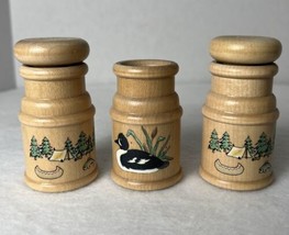 Vintage Wooden Salt &amp; Pepper Shaker Set With Toothpick Holder Camping Lake Cabin - £11.88 GBP