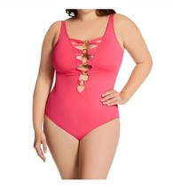 Bleu Rod Beattie Women&#39;s Plus Size Ring Me up Plunge One Piece Swimsuit  Pink-18 - £35.08 GBP
