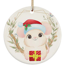 Funny Baby Mouse Ornament Flower Wreath Christmas Gift Decor For Animal Lover - £11.86 GBP