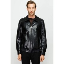 Vinci The Claribel Snake Black Skin Leather Men Jacket image 8