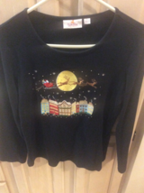 QUACKER FACTORY WOMENS BLACK TOP with CHRISTMAS DESIGN - SIZE SMALL - FR... - $24.89