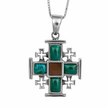 Nano Bible Jerusalem Cross Pendant Necklace Silver 925 with Eilat Stone ... - $118.80