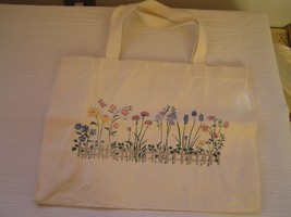 Used Heavy Canvas Small Shopping Tote with Spring Flowers & Butterfly Holder –  - £6.86 GBP