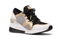 New Michael Kors Womens Liv Glitter Wedge Fashion Sneaker Black/Gold Var... - $135.99