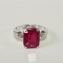 3Ct Emerald Cut Simulated Red Ruby Engagement Ring Gold Plated  925 Silver  - £91.49 GBP