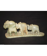 Vintage Hand Carved Soap Stone Trio Wild Elephants Figurine Curio Cabine... - £19.71 GBP