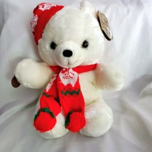 Vintage 1992 Stuffed Plush Cuddle Wit Xmas Teddy Bear White Red Knit Hat... - $49.49