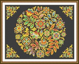 Antique Round Tapestry Folk Art Floral Décor Design Cross Stitch Pattern PDF - £6.29 GBP