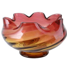 c1890 Amberina Large Footed Rose Bowl in Ribbed swirl pattern - $148.50