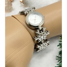 Silver Tone Snowflake Watch Link Bracelet Rhinestone Accents Christmas Winter - £13.45 GBP