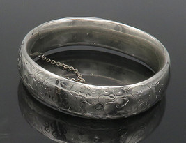 HAYWARD 925 Sterling Silver - Vintage Floral Etched Bangle Bracelet - BT4781 - £102.42 GBP