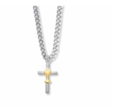 Two Tone Sterling Silver Cross With Chalice Necklace &amp; Chain - £63.86 GBP