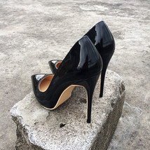 All Black Women Glossy Patent Leather Pointy Toe Stiletto Pumps Classic Elegant  - £58.30 GBP