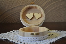 Wooden, closed casket, box for wedding rings decorated in a rustic style - £19.17 GBP